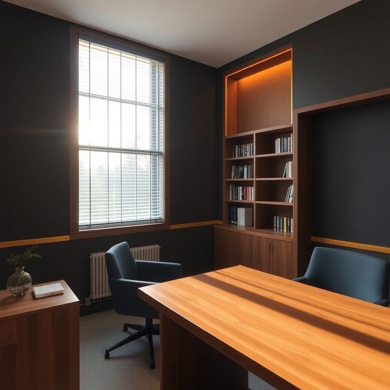 Interior discret al biroului nostru de consultanță din Oradea, cu accente în auriu și antracit