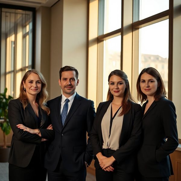 Portret de grup al echipei într-un birou cu accente antracit și auriu, Oradea